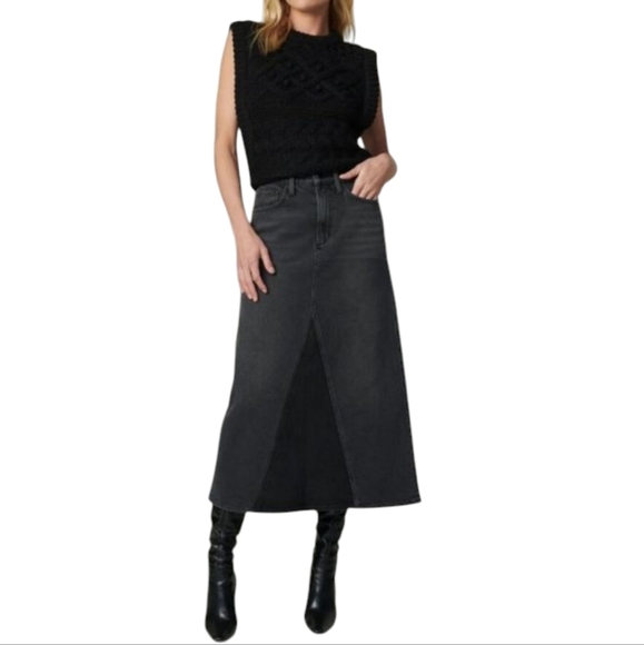 JOE'S The Tulie Skirt Midi Stretch Denim Five Pocket Style A-Line Black 27 NWT - Picture 1 of 16